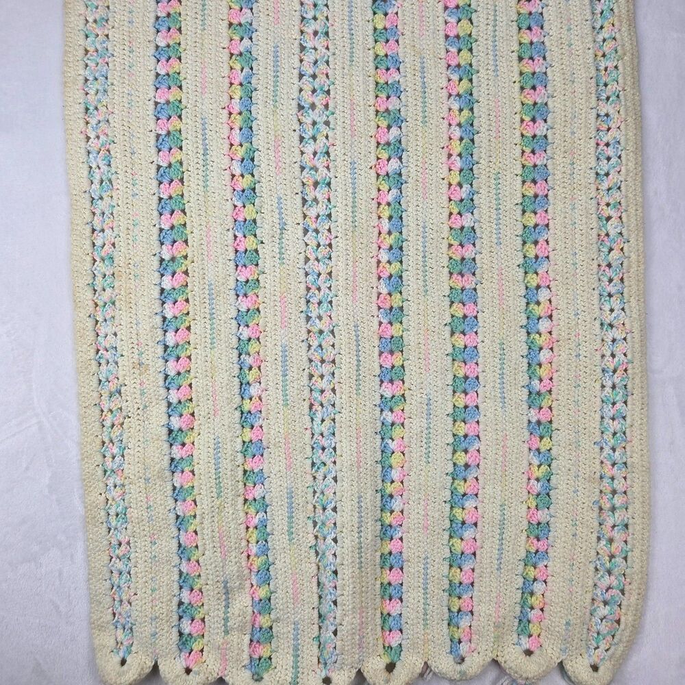 Vintage Handmade Crochet Afghan Blanket 45x25 Pastel Striped Granny Pattern - Picture 10 of 12